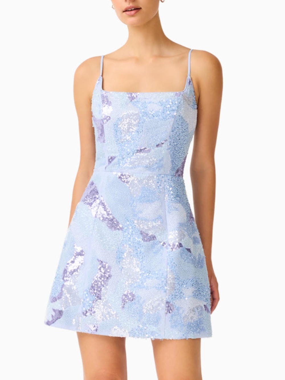 Elliatt Aurae Embellished Beaded Tulip Mini Dress Sky Blue - SMALL